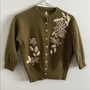 Embroidered Olive Green Sweater